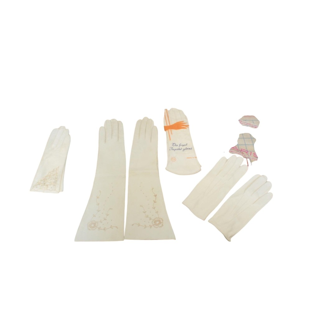 Vintage Aris Van Raalte Kidskin Leather Gloves Lot 5 Pairs Ivory Cream Lace 7.5 - Picture 2 of 16